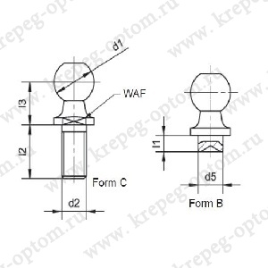 DIN 71803 Шаровые цапфы для угловых шарниров (Формы A, B, C)
